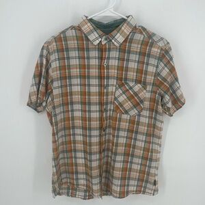 Kuhl Plaid Short‎ Sleeve Button Down Shirt Size M Orange Green Gorpcore Outdoor